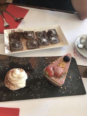Desert- ravioli and raw cake  at Pasta Factory in Manchester