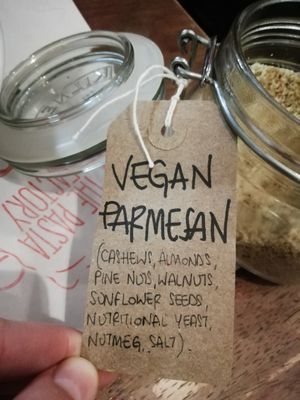 Tasty crunchy vegan 'parmesan' at Pasta Factory in Manchester