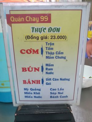 Menu at Quan Chay 99 in Da Nang