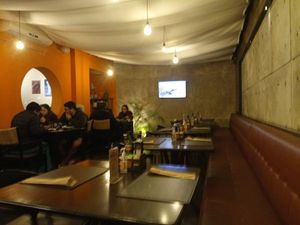 Seating area at Veg e Lev in Curitiba