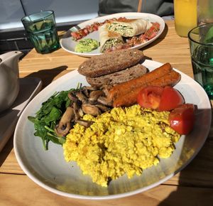 Big vegan breakfast and vegan brekkie burrito  at Herb & Sprout Co in Maroubra