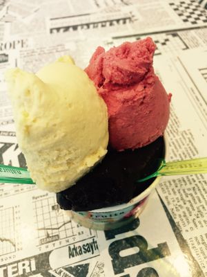 Sorbet - mango, raspberry and dark chocolate at TuttiFrutti Artisan Gelato in Mornington