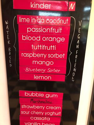 Example of vegan flavours at TuttiFrutti Artisan Gelato in Mornington