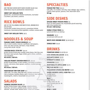 Vegan menu shows tofu substitution options at Take a Bao in West Los Angeles