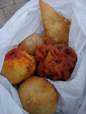 Take-away deliciousness. at Vegetarian Food Studio in Cardiff