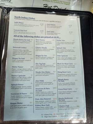 Menu north Indian dishes at Vegetarian Food Studio in Cardiff