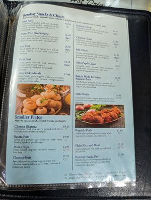 Menu snacks and chaats at Vegetarian Food Studio in Cardiff