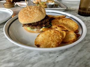 Babylon Burger and homemade chips at Kindred in San Diego