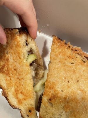 grilled cheese (with added patty)   at Kindred in San Diego