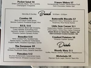 Brunch menu  at Kindred in San Diego