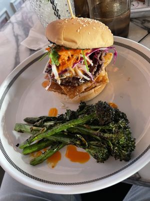 egg roll burger   at Kindred in San Diego