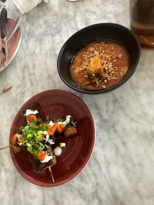 Chimichuri Skewers and Crème Brûlée   at Kindred in San Diego