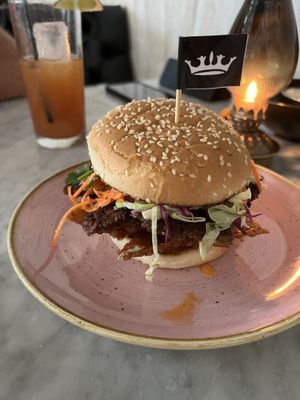 egg roll burgerrs  at Kindred in San Diego