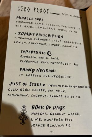 Mocktail menu   at Kindred in San Diego