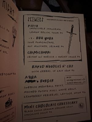 Menu  at Kindred in San Diego