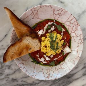shakshuka (i think ?) — menu: purgatory   at Kindred in San Diego