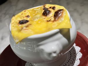 French Onion Soupp  at Kindred in San Diego