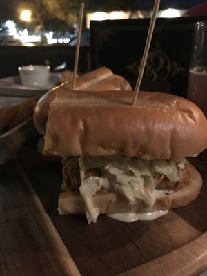 The artichoke po’ boy with chips at Kindred in San Diego