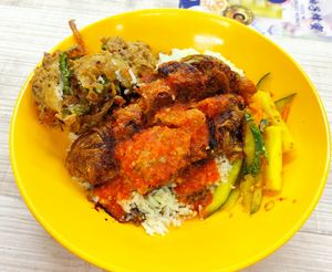 Chicken Rice with added Vegetable Fritters at Kwan Inn Vegetarian 观音斋 - Bugis in Central Singapore