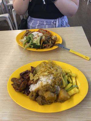 rice with 3 vegs and 1 mock meat 4 $ at Kwan Inn Vegetarian 观音斋 - Bugis in Central Singapore