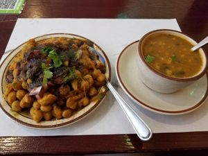 Samosa chaat and vegetable soup at Taste of India in Clinton