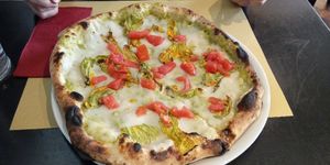 "Primavera" pizza (with vegan cheese instead) at La Capannina in Turin
