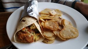 Street food wrap at Wild Rice Vegan Cafe in Watertown
