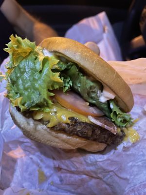 Classic bacon cheeseburger at Plant Power Fast Food - Ocean Beach in San Diego