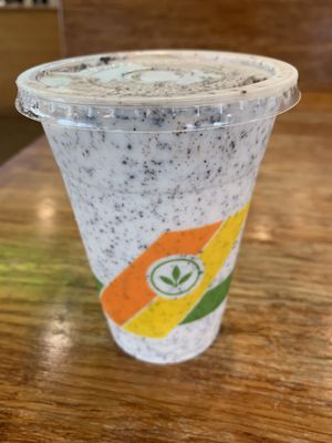 Cookies & Cream Milkshake (soy-based vanilla ice ‘cream’ blended with oat milk at Plant Power Fast Food - Ocean Beach in San Diego