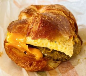 Veggie sausage, egg, and cheese croissant  #Veganuary at Plant Power Fast Food - Ocean Beach in San Diego
