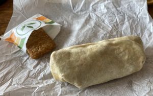 Breakfast burrito and hash brown  at Plant Power Fast Food - Ocean Beach in San Diego