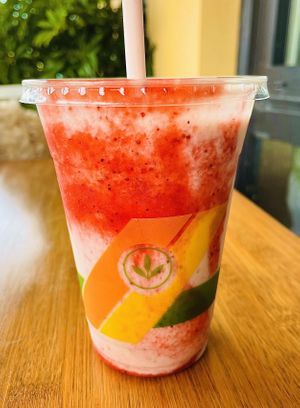 Vanilla-strawberry milkshake ✨Delicious   at Plant Power Fast Food - Ocean Beach in San Diego