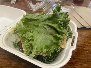 Burger made lettuce style instead of with a bun   at Plant Power Fast Food - Ocean Beach in San Diego