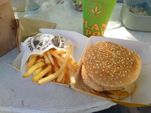 Big Zac, fries and a Cookie Butter milkshake at Plant Power Fast Food - Ocean Beach in San Diego