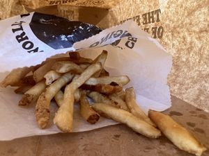 Fries. Nice and crispy/salty  at Plant Power Fast Food - Ocean Beach in San Diego