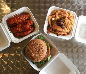 Buffalo wings, voodoo fries and The Big Zac at Plant Power Fast Food - Ocean Beach in San Diego