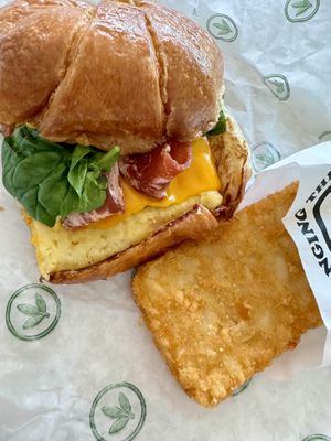 Bacon egg and cheese croissant   at Plant Power Fast Food - Ocean Beach in San Diego