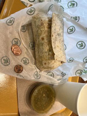 Carne asada burrito, $13.96: I’ve never seen a burrito about 5 inches long    at Plant Power Fast Food - Ocean Beach in San Diego