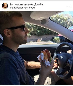 Drive thru vegan food we can eat in our car. Awesome! at Plant Power Fast Food - Ocean Beach in San Diego