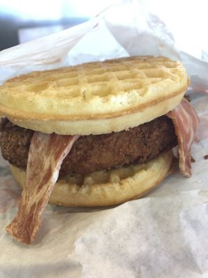 Chik’n Waffle Sandwich  at Plant Power Fast Food - Ocean Beach in San Diego