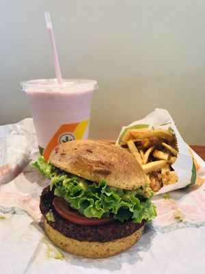 Awesome Avocado Burger & Cotton Candy Shake!  at Plant Power Fast Food - Ocean Beach in San Diego