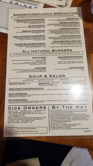 Menu at South Pine Cafe in Grass Valley
