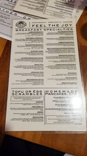 Menu at South Pine Cafe in Grass Valley