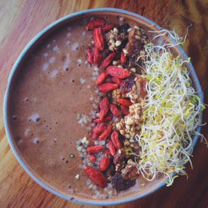 Cacao maca smoothie bowl.  at Sexy Food in Western Cape