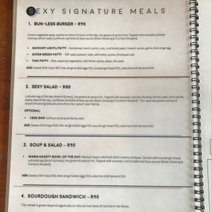 Menú at Sexy Food in Western Cape