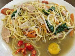 fried hokkien prawn noodle  at Ming Shan Vegetarian Food Stall in Central Singapore