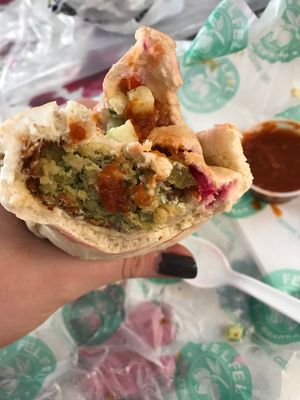 Falafel wrap with hot sauce at FelFel Mediterranean in Denver