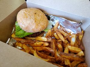 Veggie House Burger w/ fries at Diaita Cold Pressed Juice in Canton