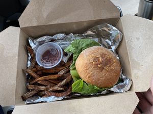 Veggie burger and fries  at Diaita Cold Pressed Juice in Canton