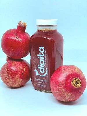 Pomegranate juice is back for the fall/winter!  at Diaita Cold Pressed Juice in Canton